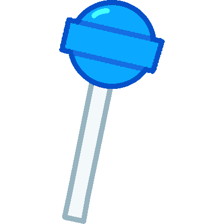 a blue spherical lollipop with a band around the centre.